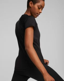PUMA - T-shirt da donna girocollo nera con logo bianco