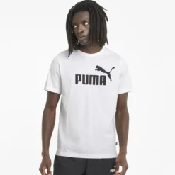 PUMA - T shirt girocollo da uomo bianca in cotone con logo nero