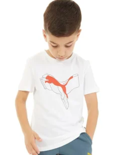 PUMA - T-SHIRT JUNIOR ( 7-16 ANNI)  BIANCA ESSENTIAL +LOGO ROSSO - 681841-02