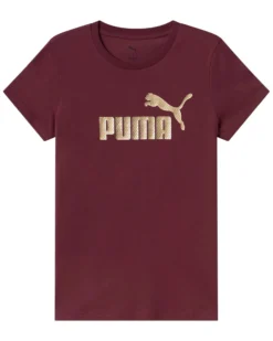 PUMA - T-SHIRT MEZZA MANICA BORDEAUX ESSENTIAL + TEXTURED FOIL BIG LOGO DA DONNA, 692160-96