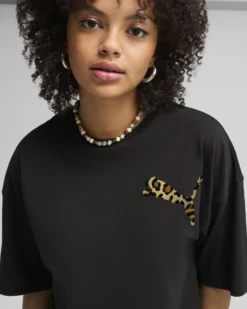 PUMA - T-SHIRT MEZZA MANICA NERA  LOEPARDATA UXE OVERSIZED SHORT  DA DONNA, 632337-01