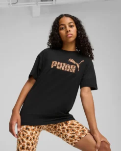 PUMA - T-SHIRT NERA  DA RAGAZZA( 7-16 ANNI) ESSENTIAL ANIMAL LOGOINFILL, 686601-01