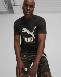 PUMA - T-shirt nera da uomo con stampa logo lime
