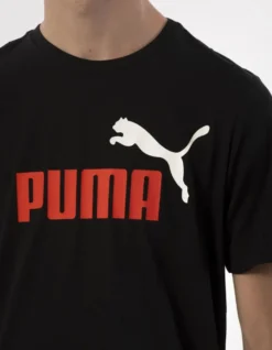 PUMA - T-SHIRT NERA E ROSSA ESS+ 2 COL LOGO TEE DA UOMO - 586759-63