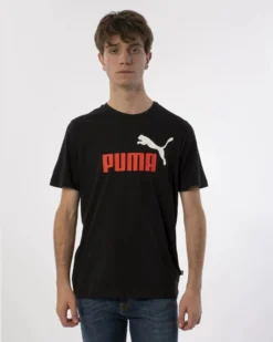 PUMA - T-SHIRT NERA E ROSSA ESS+ 2 COL LOGO TEE DA UOMO - 586759-63