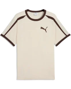 PUMA - T-SHIRT UOMO MEZZA MANICA BEIGE E MARRONE T7 BIG CAT RINGER TEE AL.SNOW, 635242-87