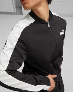 PUMA - Tuta acetata completa da uomo nera e bianca con zip frontale