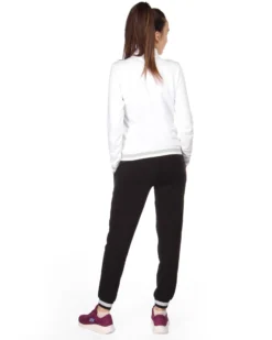 PUMA - Tuta completa da donna bianca e nera con zip frontale e dettagli argento glitter