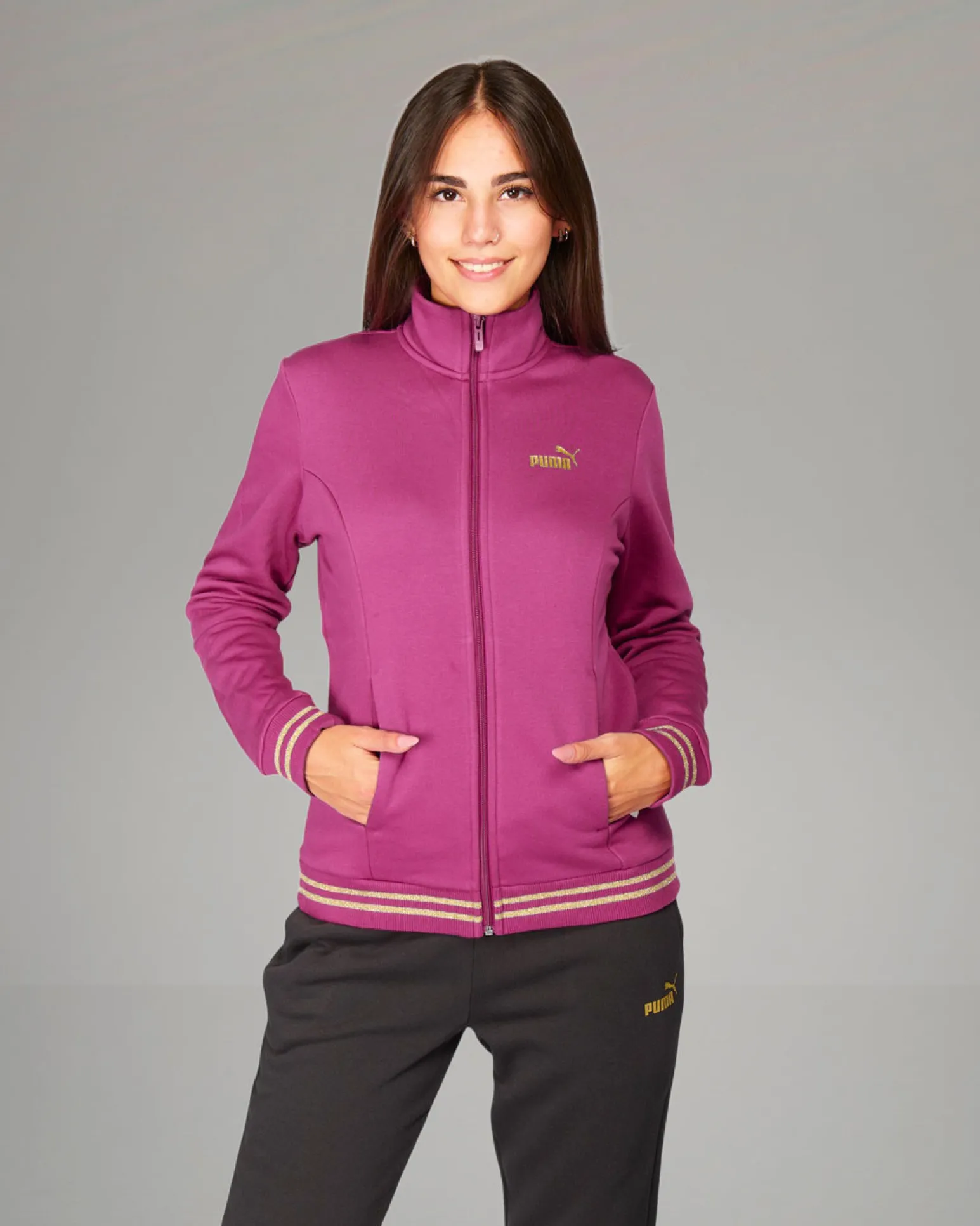PUMA - TUTA COMPLETA MAGENTA ESSENTIAL+ GLITTER FZ SUIT FL DA DONNA , 684765-45