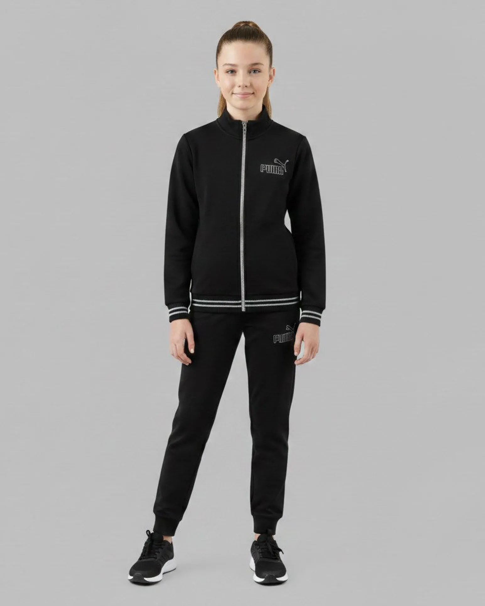 PUMA - TUTA COMPLETA NERA DA RAGAZZA FULL ZIP CON LOGO STRASS (7-16 ANNI) 693862-01