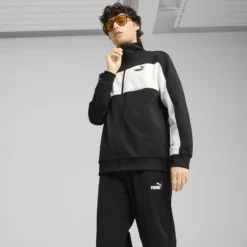 PUMA -TUTA COMPLETA NERA E BIANCA FULL ZIP IN ACETATO POLY COLORBLOCK SUIT  DA UOMO, 687304-01