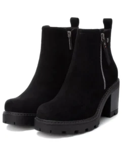 REFRESH - Tronchetto nero scamosciato con zip laterale, tacco 7,5CM