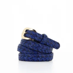 RENATO BALESTRA - Cinta blu in VERA PELLE effetto intreccio