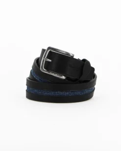 RENATO BALESTRA - Cinta nera con fodera in VERA PELLE e riporto di jeans centrale