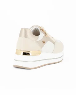 RENATO BALESTRA - Scarpa sneakers beige con soletta estraibile in VERA PELLE, lacci e zip laterale