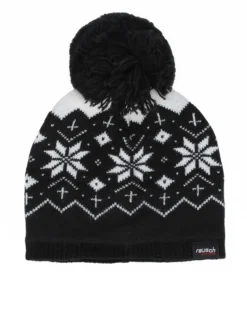 REUSCH - Berretto nero e bianco da donna con pon pon e fodera in pile - JANE