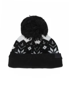 REUSCH - Berretto nero e bianco da donna con pon pon e fodera in pile - JANE