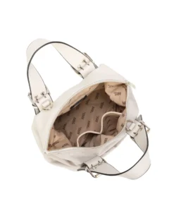 RIFLE - Borsa a mano beige con parte frontale scamosciata e fibbie sui manici, tracolla removibile