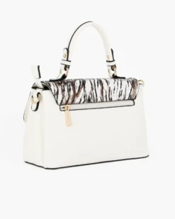 RIFLE - Borsa a mano bianca con patta animalier, tasca posteriore e tre scomparti interni, tracolla removibile