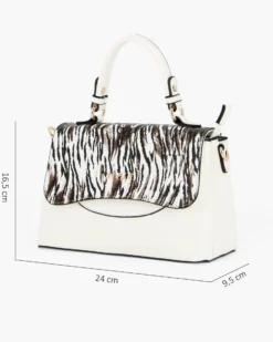 RIFLE - Borsa a mano bianca con patta animalier, tasca posteriore e tre scomparti interni, tracolla removibile