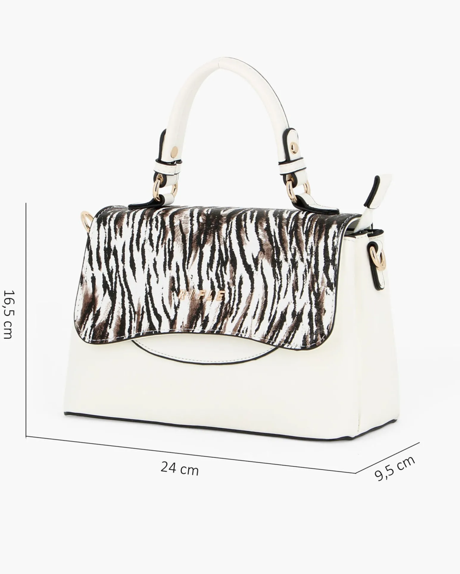 RIFLE - Borsa a mano bianca con patta animalier, tasca posteriore e tre scomparti interni, tracolla removibile