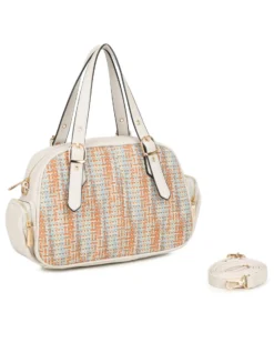 RIFLE - Borsa a mano multicolor effetto intreccio con tasche laterali e fibbie sui manici, tracolla removibile