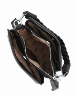 RIFLE - Borsa a mano nera con manico intrecciato e tre scomparti principali, tracolla removibile