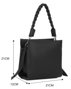 RIFLE - Borsa a mano nera con manico intrecciato e tre scomparti principali, tracolla removibile
