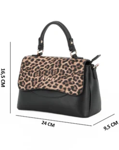RIFLE - Borsa a mano nera con patta leopardata, tasca posteriore e tre scomparti interni, tracolla removibile