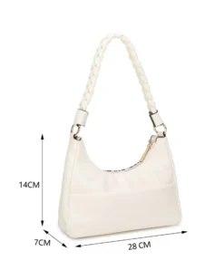 RIFLE - Borsa a spalla animalier beige con manico intrecciato, tracolla removibile