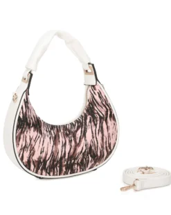 RIFLE - Borsa a spalla animalier rosa, tracolla removibile
