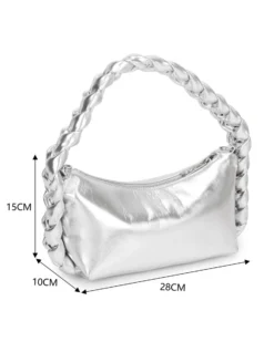 RIFLE - Borsa a spalla argento con manico intrecciato, tracolla removibile