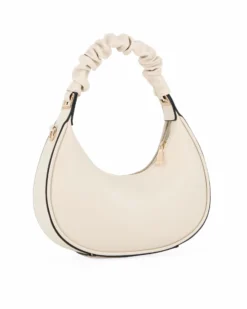 RIFLE - Borsa a spalla beige con manico arricciato e parte frontale scamosciata, tracolla removibile