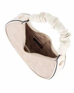 RIFLE - Borsa a spalla beige con manico arricciato e parte frontale scamosciata, tracolla removibile