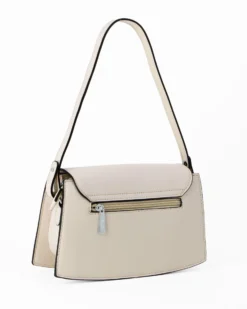 RIFLE - Borsa a spalla beige con patta e tasca posteriore, tracolla removibile