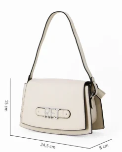 RIFLE - Borsa a spalla beige con patta e tasca posteriore, tracolla removibile