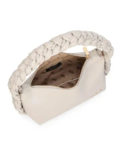 RIFLE - Borsa a spalla beige con manico intrecciato, tracolla removibile