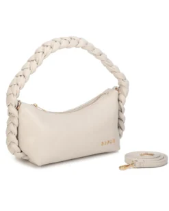 RIFLE - Borsa a spalla beige con manico intrecciato, tracolla removibile