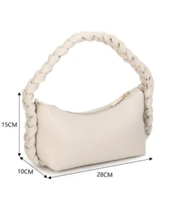 RIFLE - Borsa a spalla beige con manico intrecciato, tracolla removibile