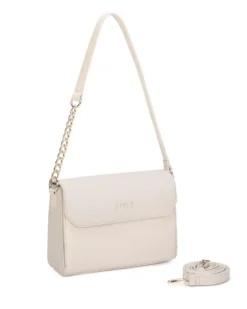 RIFLE - Borsa a spalla beige con patta e tasca frontale, tracolla removibile
