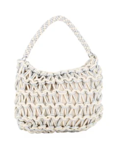 RIFLE - Borsa a spalla beige e argento con intreccio in corda bicolore
