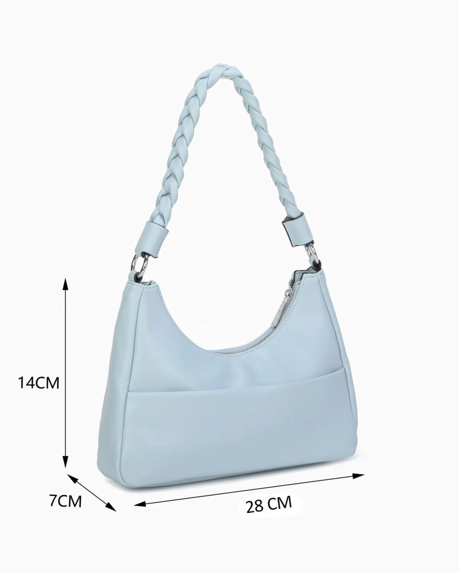 RIFLE - Borsa a spalla celeste con manico intrecciato, tracolla removibile