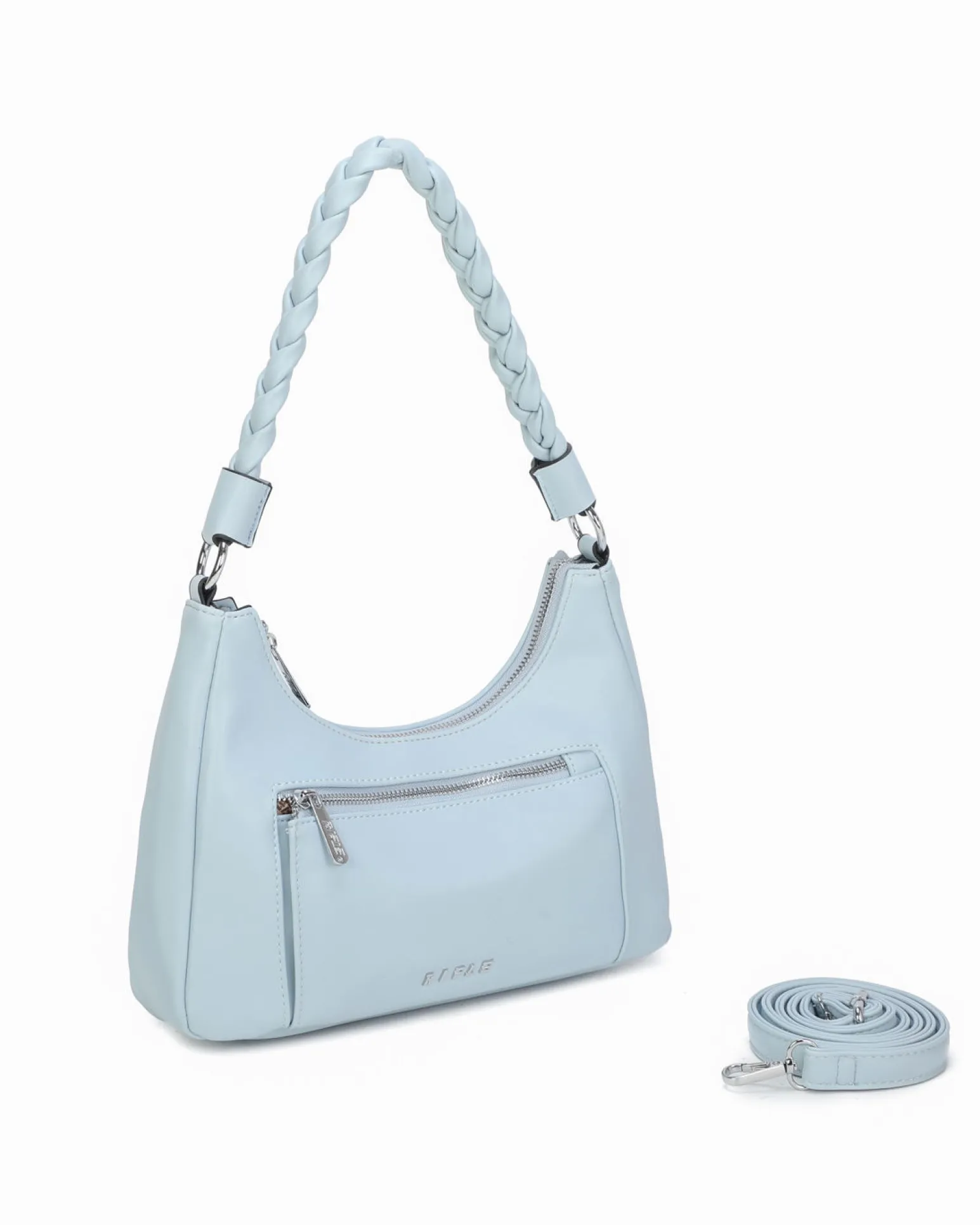 RIFLE - Borsa a spalla celeste con manico intrecciato, tracolla removibile