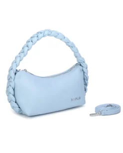 RIFLE - Borsa a spalla celeste con manico intrecciato, tracolla removibile
