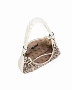 RIFLE - Borsa a spalla maculata con manico intrecciato, tracolla removibile