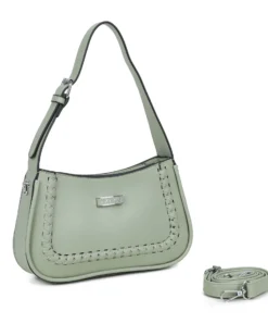 RIFLE - Borsa a spalla verde salvia con dettaglio intreccio frontale, tracolla removibile