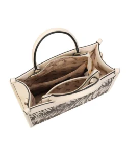 RIFLE - Borsa due manici animalier beige con tasca posteriore, tracolla removibile