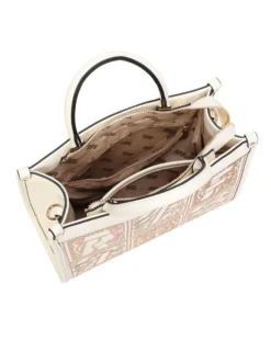 RIFLE - Borsa due manici avorio con tasca posteriore e parte frontale decorata, tracolla removibile