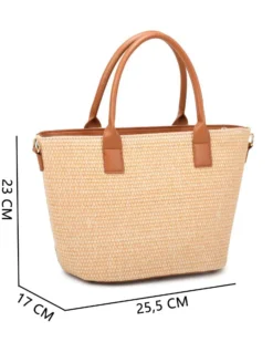 RIFLE - Borsa due manici beige con tre scomparti interni e trama a intreccio, tracolla removibile