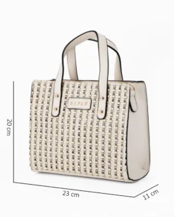 RIFLE - Borsa due manici beige con parte frontale intrecciata, tracolla removibile